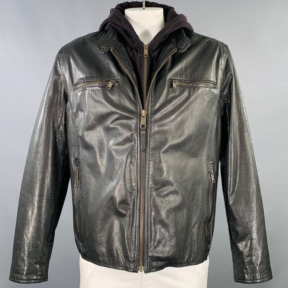 MARC NEW YORK Size XL Black Mixed Fabrics Leather Hooded Jacket - Picture 1 of 10